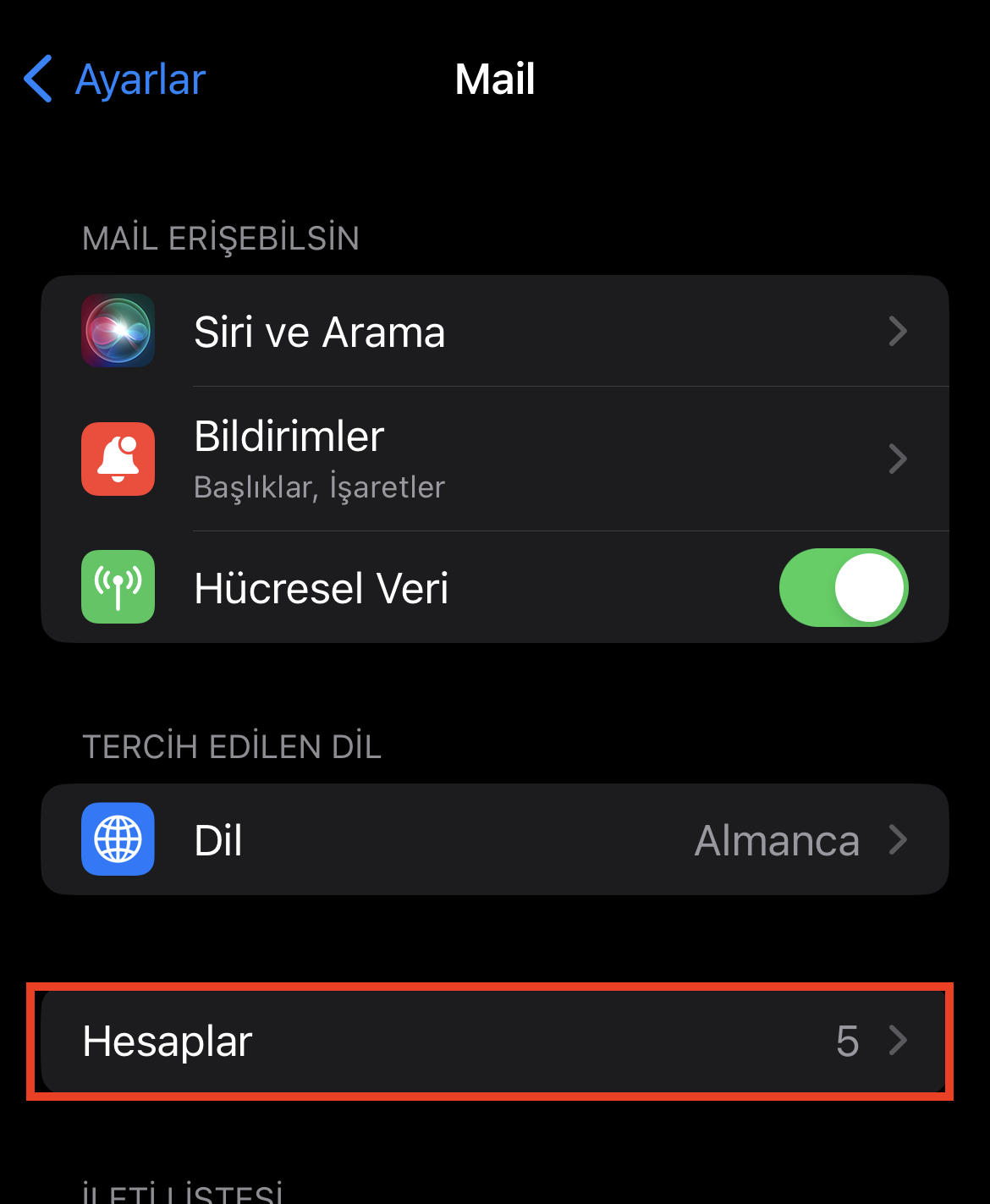 iphone eposta kurulumu hesaplar