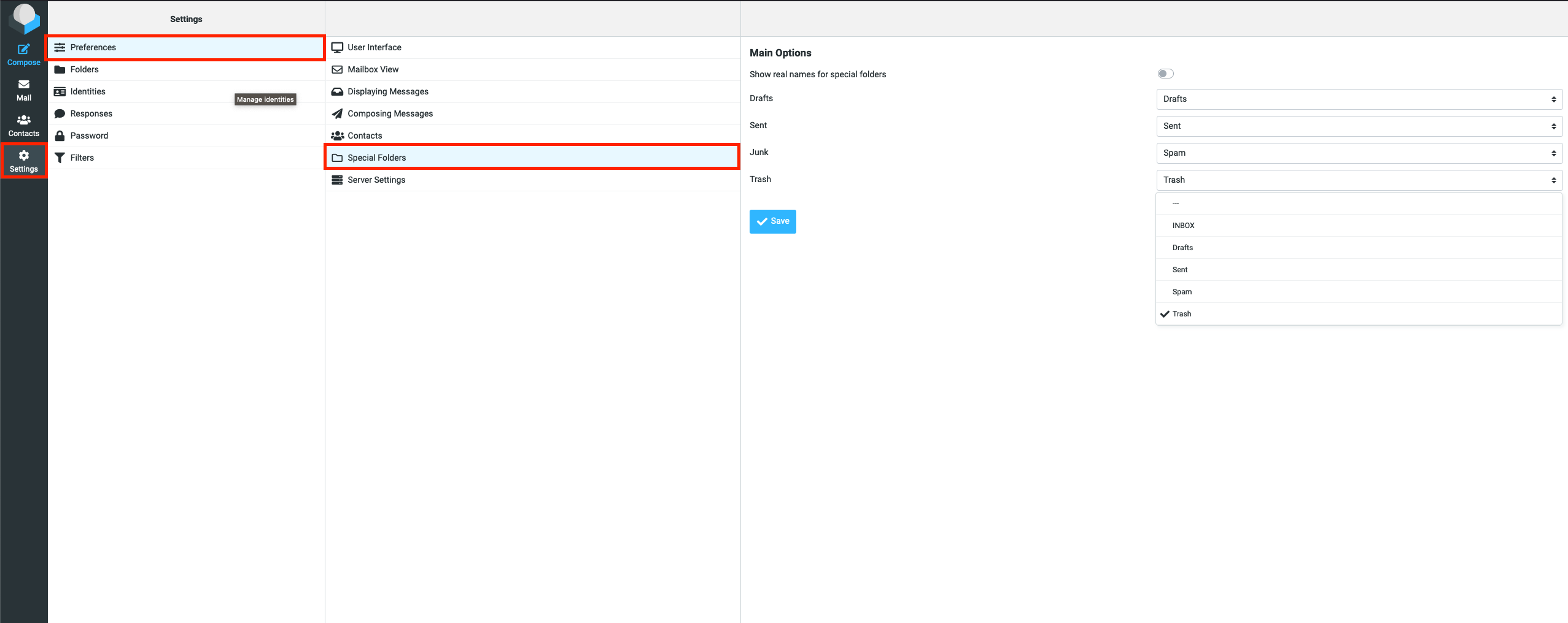 Rouncube Webmail Özel Klasör ayarı