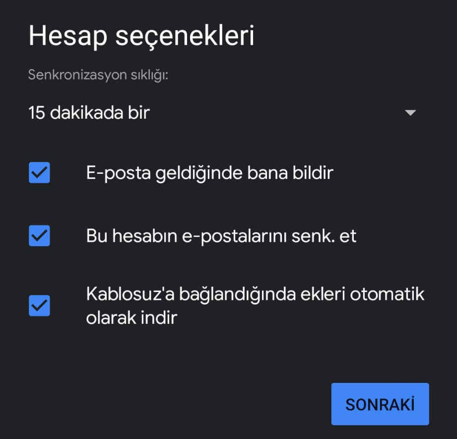 Android E-Posta Kurulumu Ayar