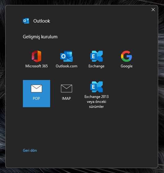 Windows 10 Outlook E-Posta Kurulumu Protokoller