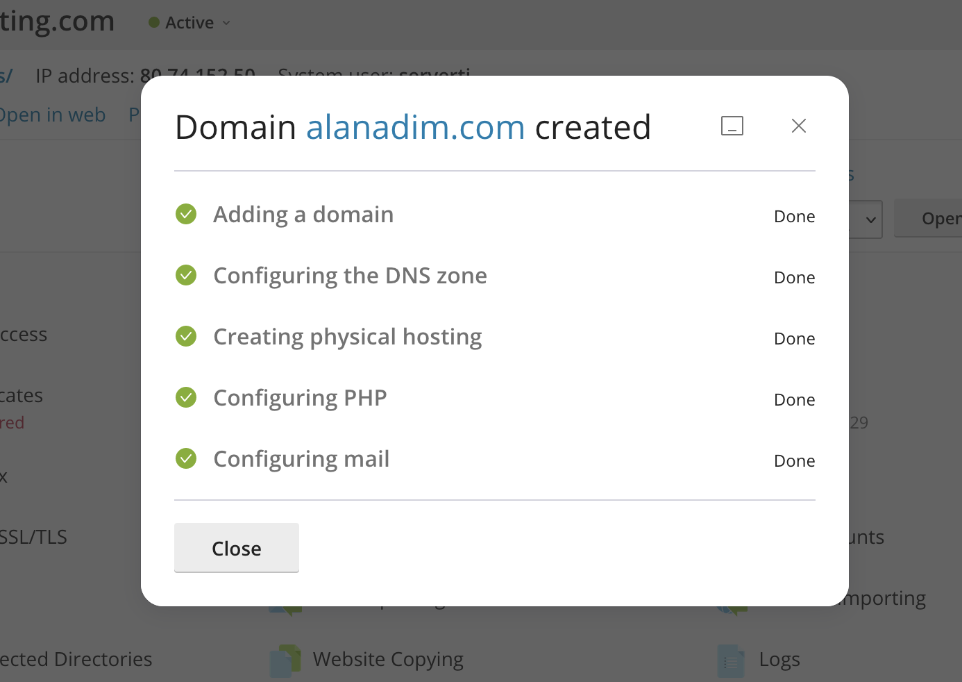 plesk add domain popup