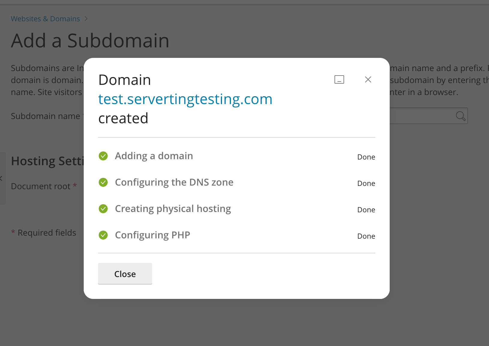 Subdomain Kurulumu Tamamlandı